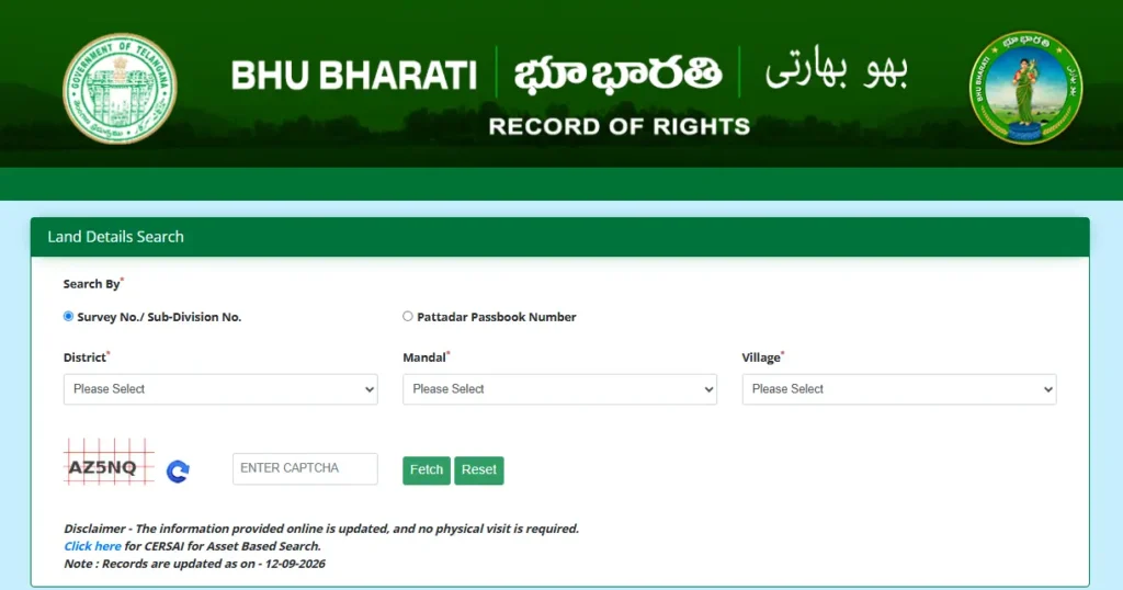 bhu bharathi land details search