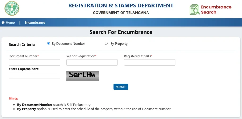 encumbrance certificate telangana